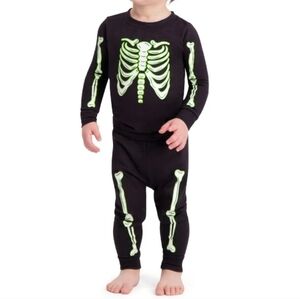 GAP Zip Up Pajamas Glow in the Dark Skeleton PJs Onsie Toddler Size 18-24M